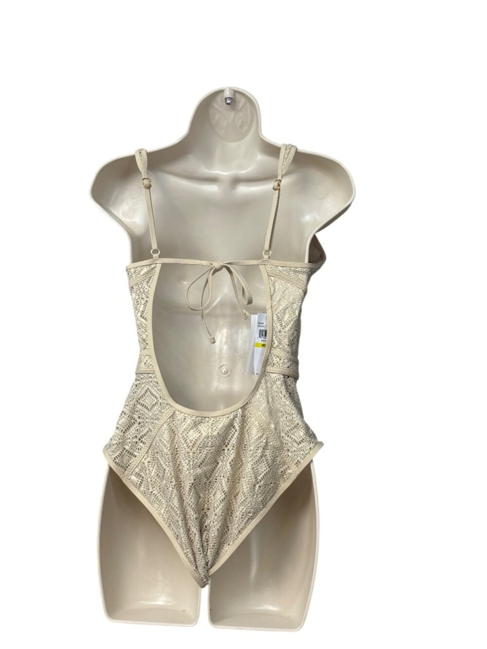 Becca Color Play Crochet Plunge One-Piece Swimsuit, Gold, M-NO REMOVABLE CUPS - Picture 6 of 15